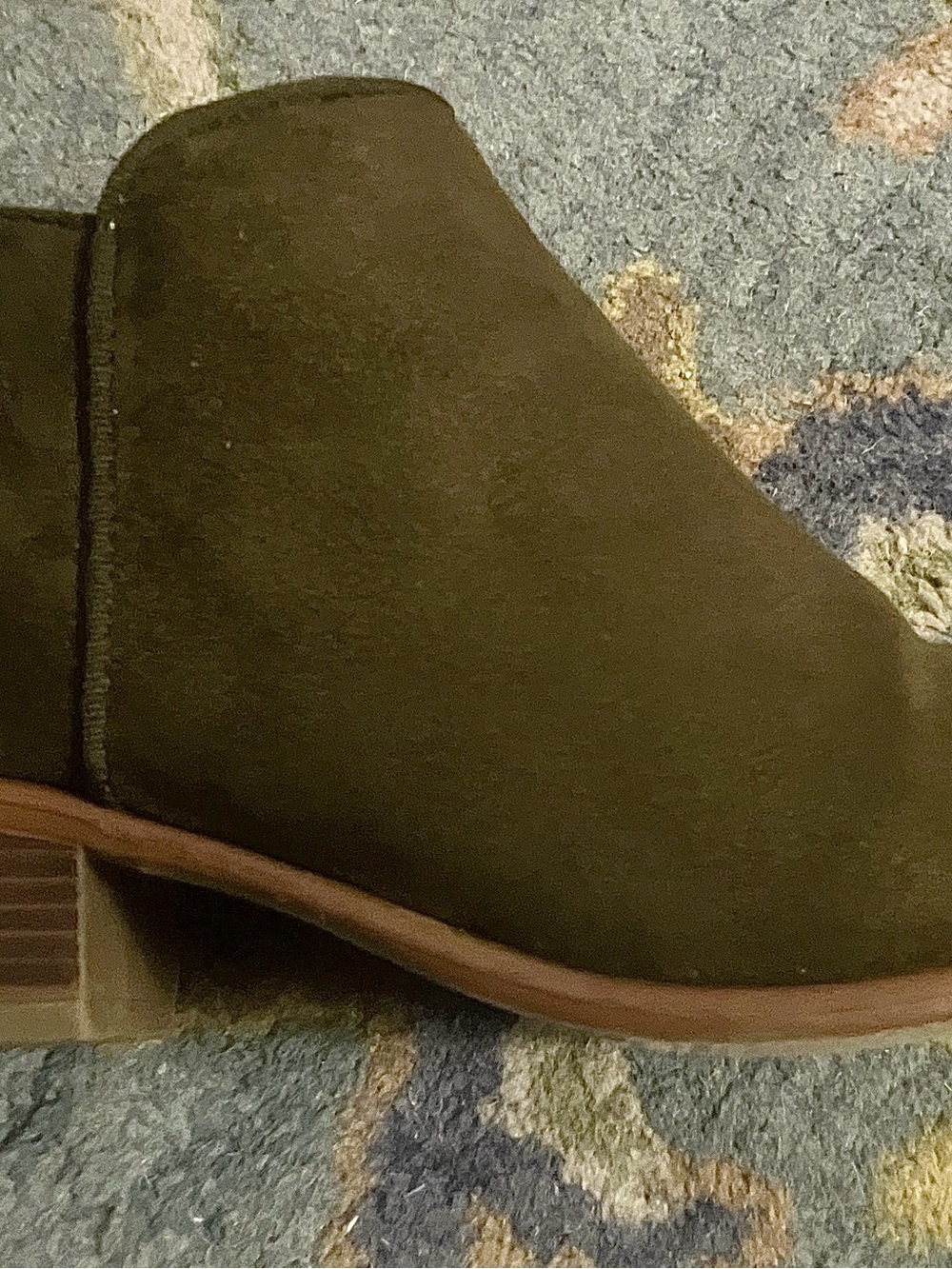 Wild Diva Olive Suede Ankle Bootie with Low Stacked Heel